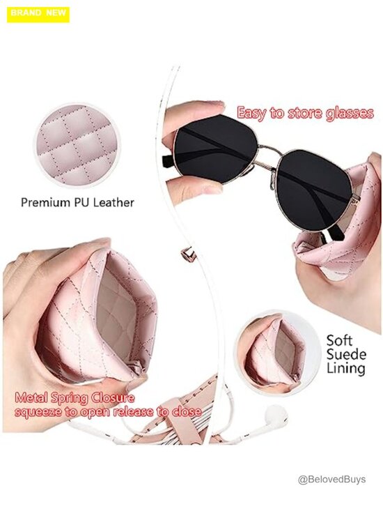 8 Pack Squeeze Top Sunglass Pouch - PU Leather Eyeglass Holder with Cleaning
